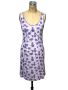 1970s mini slip or slip dress with purple floral print and piping Size S/M