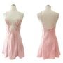 Vintage Pink Satin Slip Dress Chemise with White Lade Detail, Small