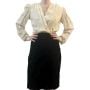 1950’s Cocktail Wiggle Dress, Black Velvet with a  Cream Shimmery Top, Small,  Made in Switzerland