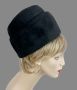 Vintage Black Fur Felt High Rise Pillbox Hat by Irene of NY, Montaldos