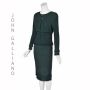 Vintage JOHN GALLIANO Dark Green Knit Cardigan & Skirt 2-Pc Set SZ 6/8 M