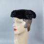 50s Black Velvet and Satin Rosette Mushroom Brim Hat by Louise