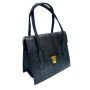 60s Vintage Genuine Lizard Skin Handbag Blue Mod Structured Top Handle Leather Lined