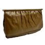 70s Taupe Leather Clutch Shoulder Bag Slouchy Minimalist Purse