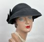 Vintage 30s - 40s Black Straw Curled Bim Hat with Bow by Medfield