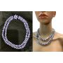 50s 60s Double Strand White & Dark Blue Beaded Necklace Choker  with Crown Clasp