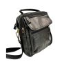 90s Black Leather Messenger Crossbody Bag Multi Pocket Adjustable Strap Unisex
