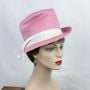 Vintage 70s Pink and White Ladies Straw Fedora by Oleg Cassini