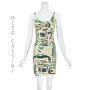OLEG CASSINI BLACK TIE Vintage Green & Silver Sequined BodyCon Party Dress SZ4 S