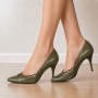 1950s Mario Valentino Olive Green Leather Stiletto Heels, Shoes, Braided Trim, Size 7