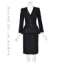 OSCAR DE LA RENTA Vintage Black Wool Embellished Peplum Jacket & Skirt Suit SM 4