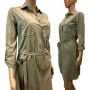 Y2K Soft Ultra Suede Safari Style Shirt Dress Tie Belt | Khaki Tan | XS