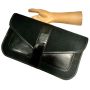 70s Pierre Cardin Black Leather Monogram Fabric Clutch Bag Large 14 x 8