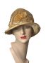 1920s cloche flapper hat in natural straw with velvet appliques Size 23