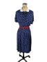 1940s cold rayon dress navy blue polka dot with tie at neck Size L