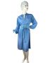 1970s/80s blue silky dress with suede cummerbund waist and trim 