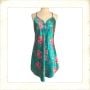 1990’s Teal and Pink Floral Satin Chemise with Spaghetti Straps, Mini, Size L