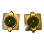 Vintage Large Earrings in Gold with a Green Center Stone, Clip On’s, 1.5” Tall