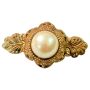 Vintage Gold Tone Faux Pearl Leaf Scroll Brooch Pin - Elegant Women’s Jewelry
