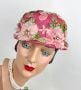 Vintage 60s Pink Straw Floral Cloche Style Hat 