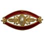 80s Large Baroque Gold & Red Brooch w Scrolls Rhinestones & Faux Pearls