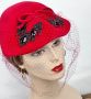 Vintage 50s Bright Red Felt Hat with Netting