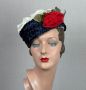 50s Navy Blue Straw Pillbox with Red Silk Rose VFG