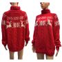 90s Red Reindeer Snowflake Cotton Turtleneck Sweater L