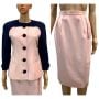 1980s Pale Pink and Navy Color Block Blazer & Skirt Suit
