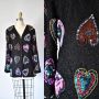 Feelings beaded sequin blazer, valentine hearts silk cardigan, black blazer