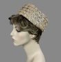 Vintage 60s Beige Iridescent Sequin Pillbox Hat