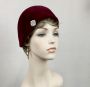 Vintage 30s Style Maroon Velour Cloche Hat w/ Rhinestone by Janyth Roy