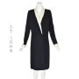 ST. JOHN EVENING Black Santana Knit Coat w/Paillettes on Ivory Collar & Cuffs SIZE 10