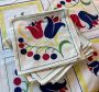 50s Wilendur Bloomberry Tulip Tea/Bridge Tablecloth with 4 Napkins, 33 x 35