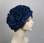 70s Navy Blue Ruched Turban, Sz L