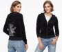 Y2K Black Terry Jacket w Sequin Dog Terrier on Back | S/M