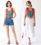 Vintage 80s Tropical Floral Cotton Crop Top Bright Sleeveless Blouse S