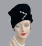 Vintage 80s Black Velvet Scrunch Turban Hat with Rhinestones