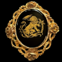 1960s Leo Zodiac Convertible Brooch‑Pendant – Black Glass & Gold‑Tone Vine Frame