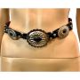 90s Vintage Western Belt Black Leather w Silver Conchos & Beads 