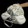 80s White Leather Pouch Shoulder Bag w Silver Snake & Pattern Criss Cross 