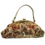 60s Tapestry Floral Bag with Cream Vinyl Vintage Carpet Purse 