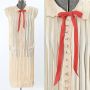 20s Cream Vertical Stripe Silk Chiffon Flapper Day Dress