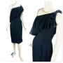 50s - 60s Black Silk Chiffon One Shoulder Cocktail Dress. Edward Abbot New York, Wilson Folmar, Sz S