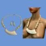 1960s Mod Ivory Resin Demi Parure Necklace and Earrings Set
