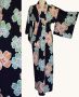 1960s Japanese Cotton Kimono Robe, Blue Floral Print, Size M-L